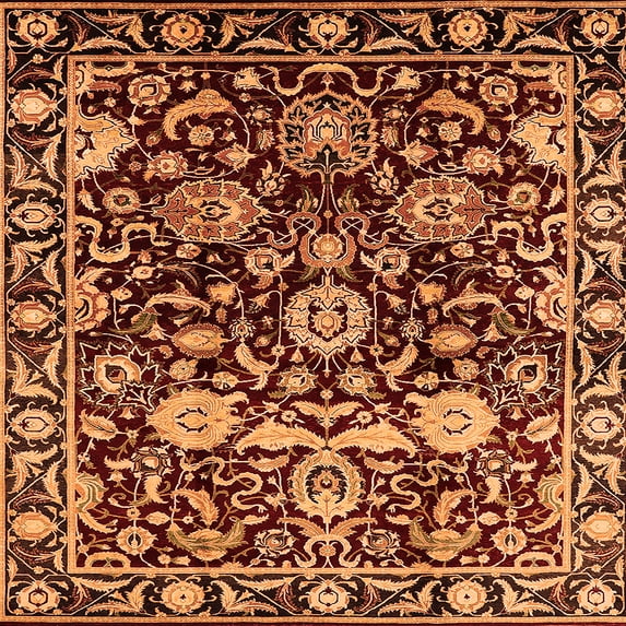 Ahgly Company Indoor Square Oriental Orange Industrial Area Rugs, 7' Square