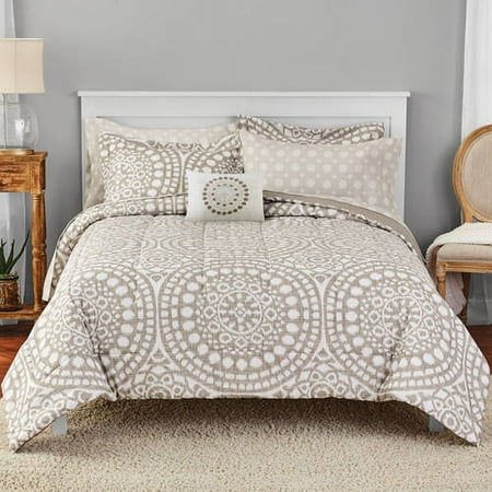 Mainstays Taupe Ikat Medallion Bed in a Bag Bedding Set
