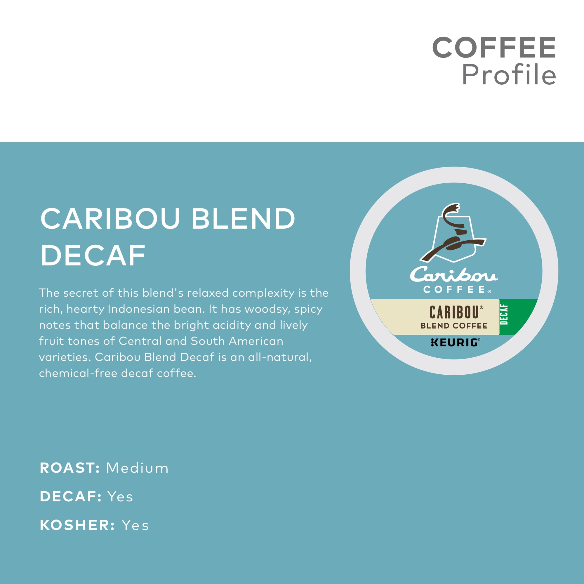 Caribou Coffee Decaf Caribou Blend K-Cup Pods, Medium Roast, 24 Count for Keurig Brewers