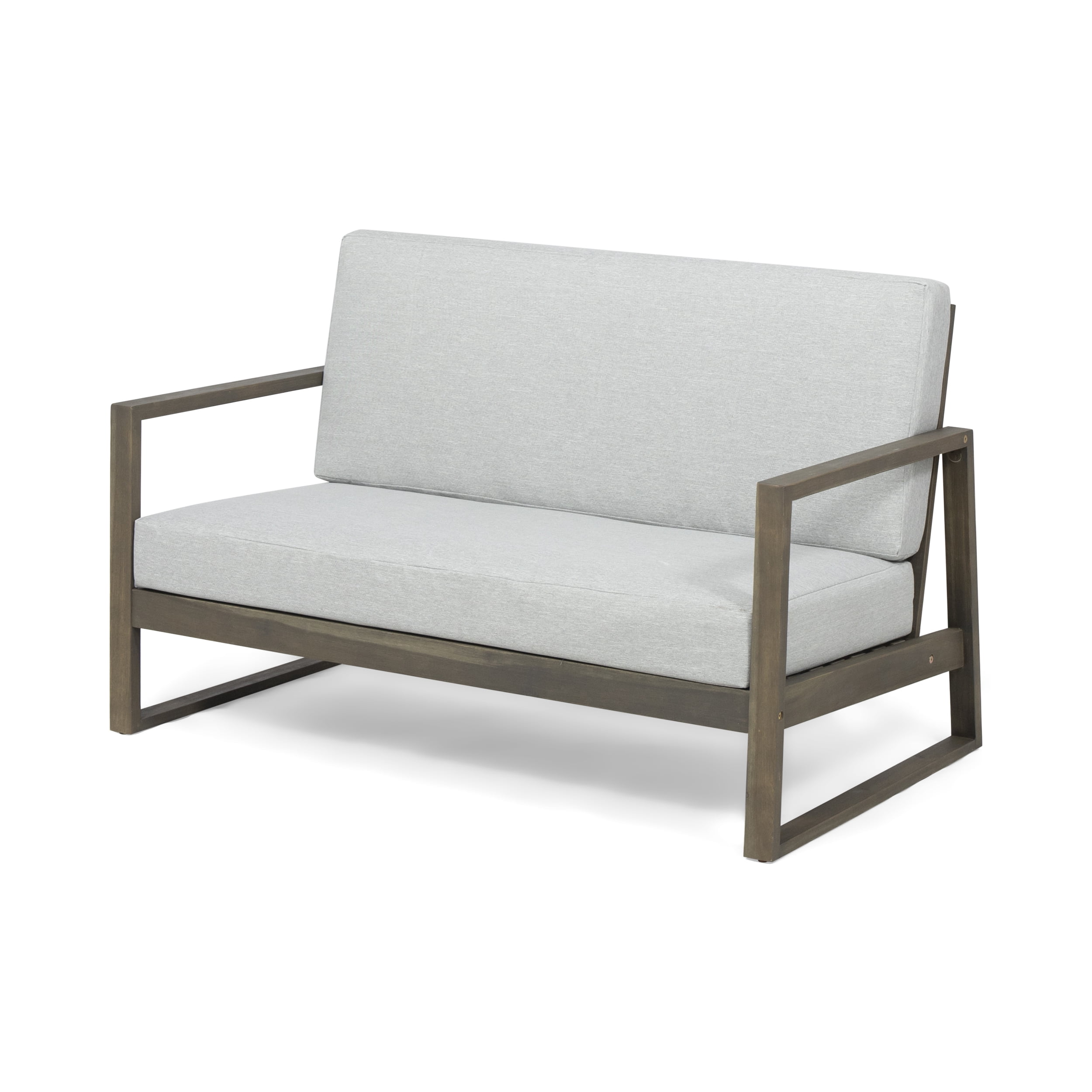 Muad Outdoor Acacia Wood 4 Seater Chat Set with Coffee Table, Gray and Light Gray
