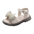 thumbnail image 2 of XIMIN Girls Open-Toe Sandals Rhinestone Bow Adjustable Buckle Strap Soft Upper Non-Slip Rubber Sole Cute Summer Beach Party Sandals (Beige, 2-2.5 Years), 2 of 6