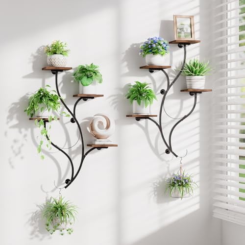 2 Packs Wall Planters for Indoor Plants 8 Tiered Wall Mount Plant Holder Hanging Planters Wall Decor Living Room Plant Stand Indoor Wall Planter Plant Hanger Window Plant Shelves for Home