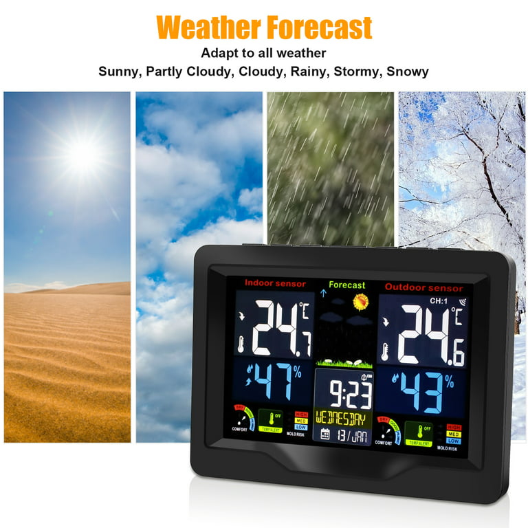 Wireless Weather Station, Digital Indoor/Outdoor Thermometer & Hygrometer with Temperature Humidity, Weather Forecast with LCD Back-light, and