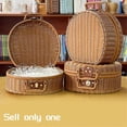thumbnail image 4 of Round Rattan Suitcase Basket, Vintage Rattan Woven Storage Suitcase Wicker Storage Box with Handles, Rattan Storage Box, 4 of 5