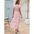 thumbnail image 2 of Floral Maxi Dresses for Women Sleeve A-Line Bohemian Summer Dress with Belted, 2 of 8