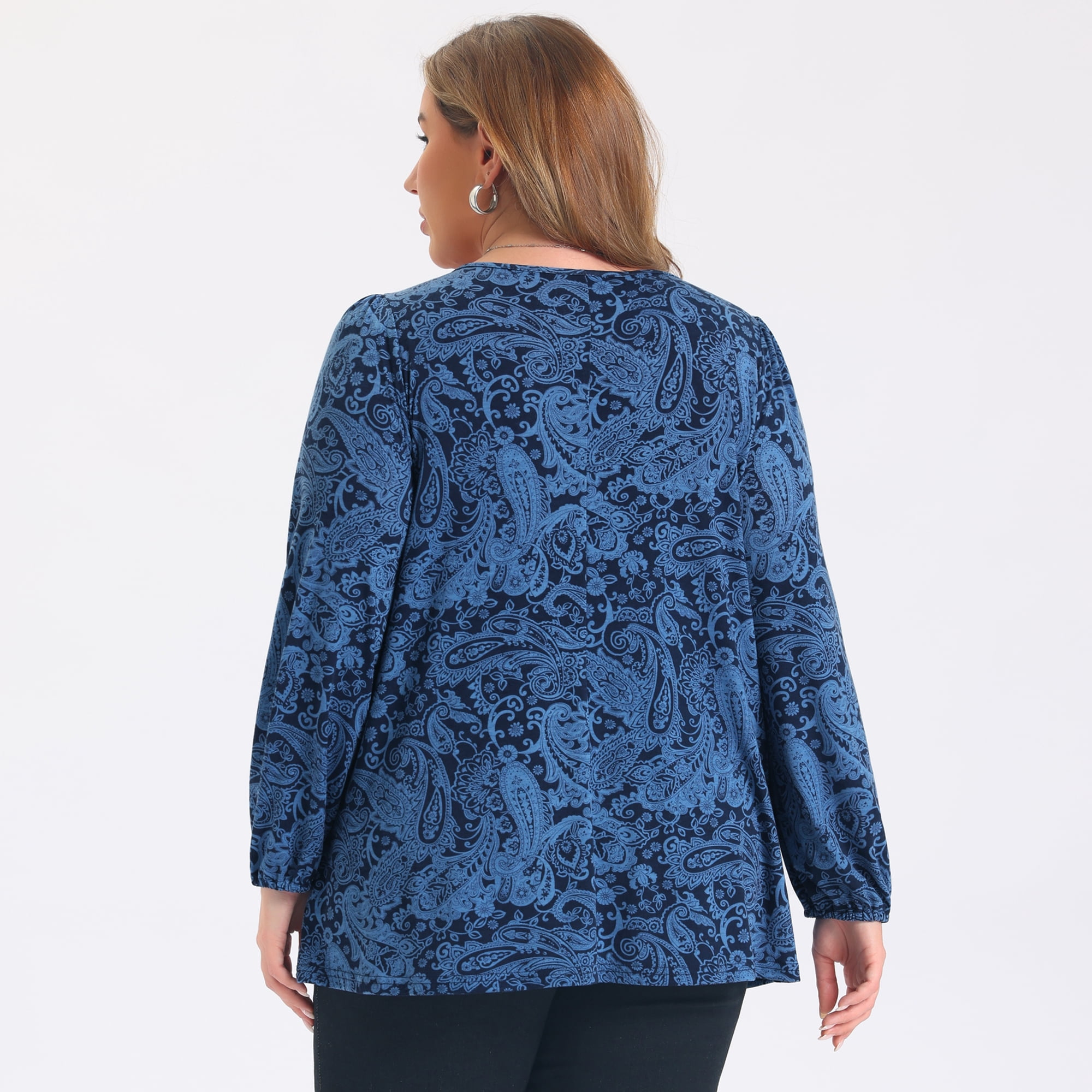 DARING DIVA Women's Plus Front Pleated Round Neck Lantern 1X Dark Blue
