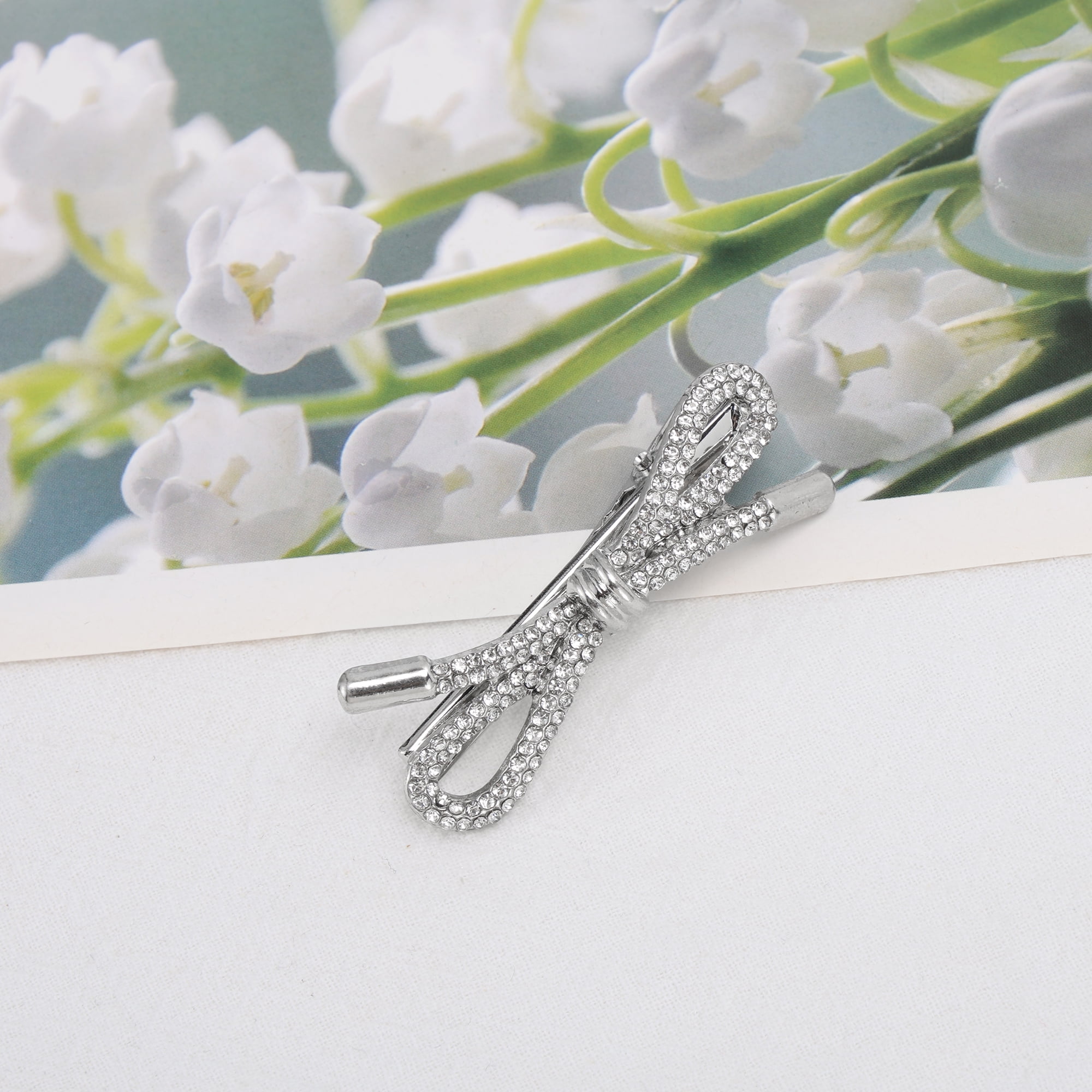 Unique Bargains Rhinestones Tie Hair Clip in Silver Tone for Any Occasion and Hairstyle