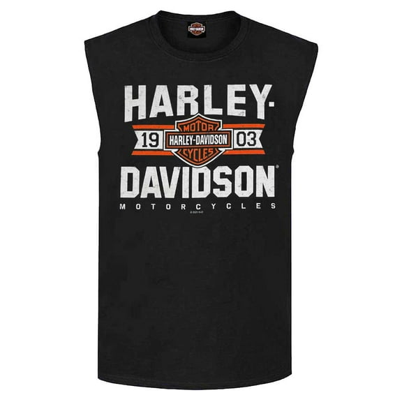 Harley-Davidson Men's Varsity B&S Sleeveless Cotton Muscle Shirt, Black (L), Harley Davidson