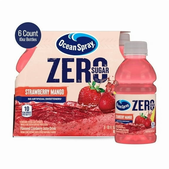 (2 pack) Ocean Spray® Zero Sugar Strawberry Mango, 10 Fl Oz Bottle, 6 count