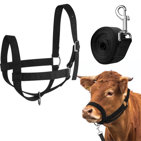 Cow Halter Cattle Halters Adjustable Calf Halter with Leading Rope for Miniature Horse Donkey Goat Foal Nylon Cattle Training Supplies