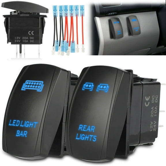 2PCS 5 Pin LED Light Bar Toggle   Blue Rocker Switch Rear Light Car Boat ATV UTV