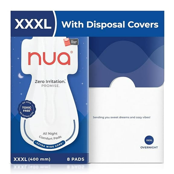 Nua All Night Comfort Sanitary Pads | Pack of 8 (XXXL 400mm) | Extra Wide Core | Front to Back Coverage | Upto 12 Hours of Absorption