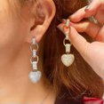 thumbnail image 4 of White CZ Silver Plated Women Cuban Link Heart Charm Dangle Drop Long Earrings, 4 of 9
