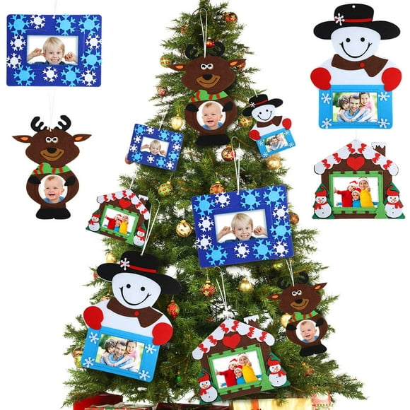 8 Pieces Christmas Picture Frame Craft Kits, Include Gingerbread House Snowflake Snowman Elk Design Picture Frame Craft Kits for Kids and Fun Home Activities in Christmas