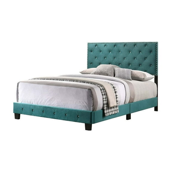 Glory Furniture Suffolk Velvet Upholstered Full Bed in Green