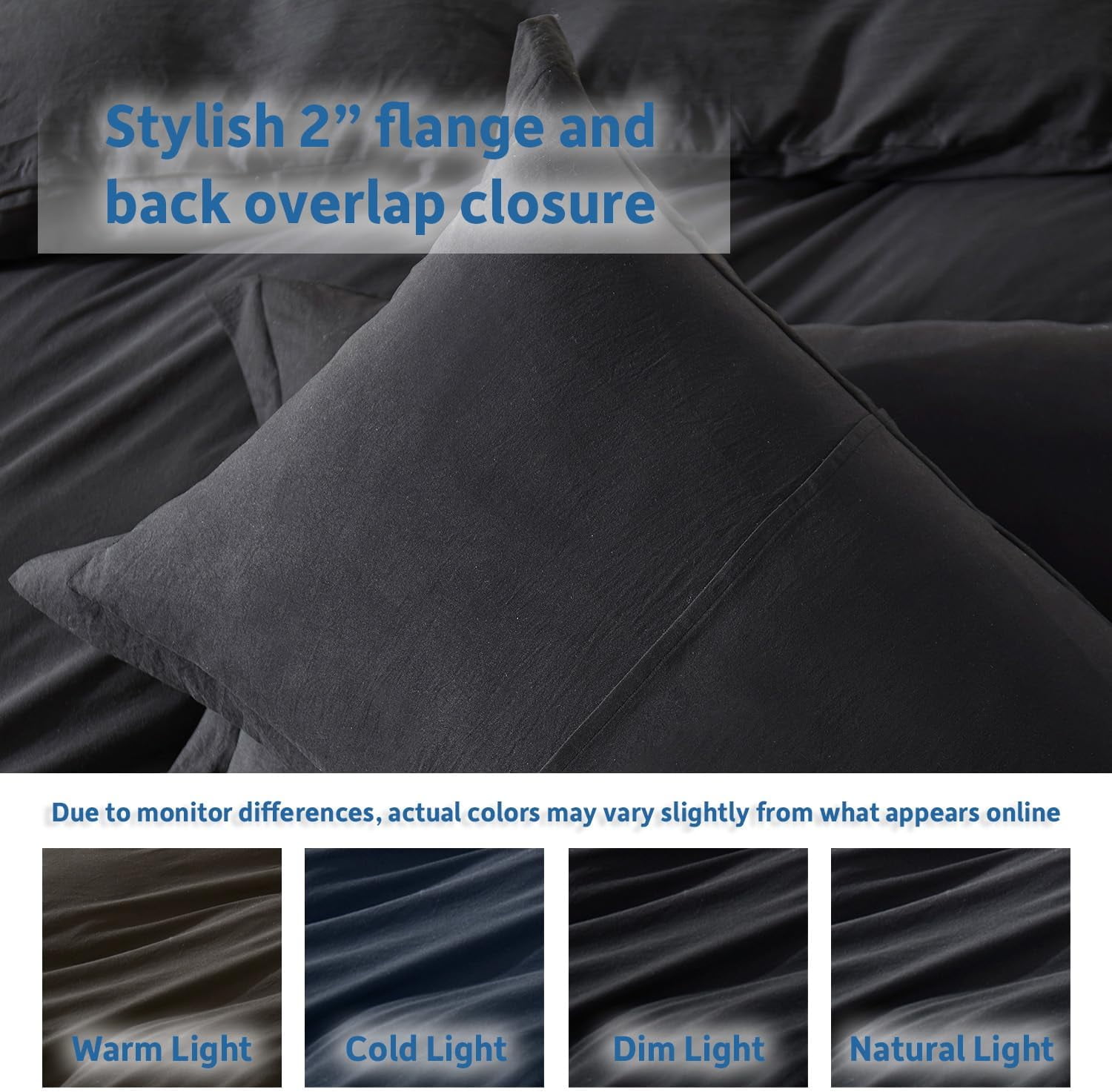 Virtu 3-Piece Duvet Cover Set, Soft Prewashed Bedding Set Queen with Pillow Shams, Black