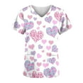 thumbnail image 3 of TIMIFIS Hauts de Sarrau d'Infirmière pour Femmes de la Saint-Valentin Uniforme de Travail Manches Courtes Col en V Blouse T-shirt de Travail avec Poches - Imprimé Violet, 3 of 4