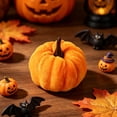 thumbnail image 3 of Mini Velvet Pumpkin Figurine Set, Assorted Autumn Harvest Colors, Plush Tabletop Thanksgiving Decor, Elegant Tiered Tray Accent for Mantel, Entryway, Dining Room, Fall Harvest Display, Orange-A, 3 of 9