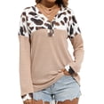 thumbnail image 1 of Leopardo Waffle Knit Suelto Casual Cuello En V Suéter De Manga Larga Botón Frontal Suave Jersey Para Mujer Caqui XXL, 1 of 7