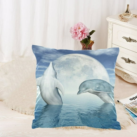 YUSDECOR Jumping Dolphins Throw Pillowcase Pillow Cover Cushion Couver 18x18 inch