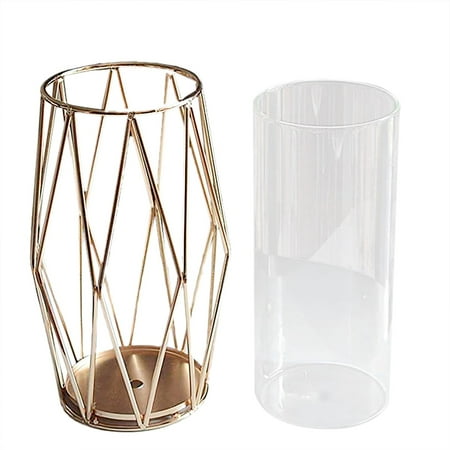 NIUREDLTD Home Decor Big Sale ! Vase Glass Flower Vase with Geometric Metal Stand  C^Rystal Clear Terrariums Planter Bud Glass Vase