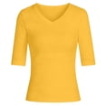 thumbnail image 3 of GEWSEY V Neck T Shirts for Women 3/4 Sleeve Cute Tops Casual Three Quarter Length Dressy Blouses Loose Layering Tunic Tops (Yellow, L), 3 of 3