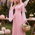 thumbnail image 6 of Witch Cos, Witch Cosplay, Witch Costume, Witch Outfit, Witch Roleplay, Women Renaissance Lace-Up Vintage Hooded Dress Medieval Witch Dress Cosplay Costume, Pink XL, 6 of 6