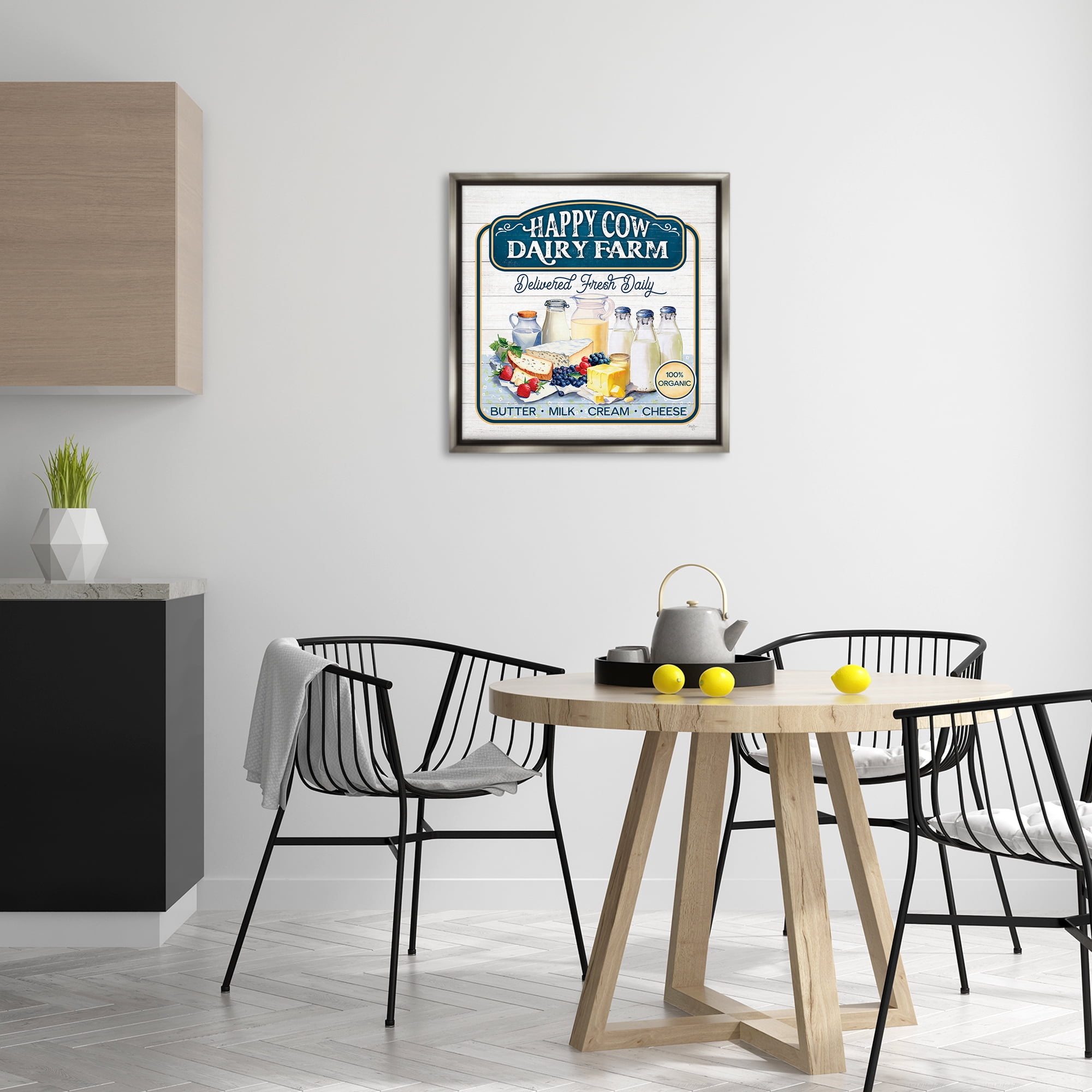 Stupell Industries Happy Cow Farm Food & Beverage Painting Gray Floater Framed Canvas Art Print Wall Art, 25 x 25