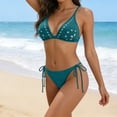thumbnail image 4 of Maqroz Crochet Tie Side Bikini Set for Women Knitted Texture Two Piece Swimsuit Padded Bra Bathing Suit Boho Beachwear Summer Pool Party Vacation Essential Swimming Costume Swimwear, 4 of 9