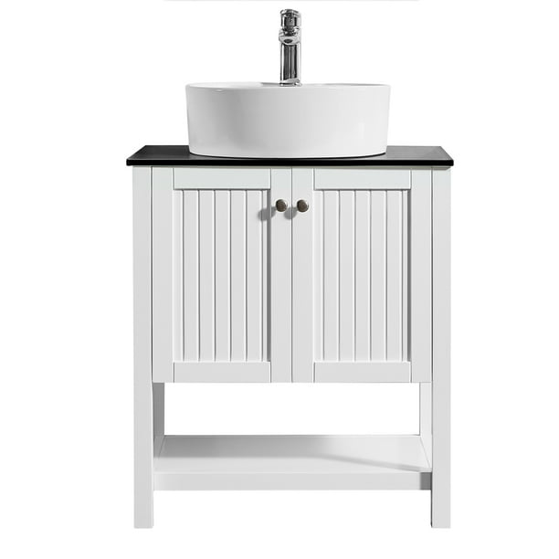 Modena 28 Vanity In White With Glass Countertop Vessel Sink Without Mirror Com - White Vessel Sink On Countertop Modena 28 Vanity In White With Glass Countertop Vessel Sink Without Mirror Com - White Vessel Sink On Countertop