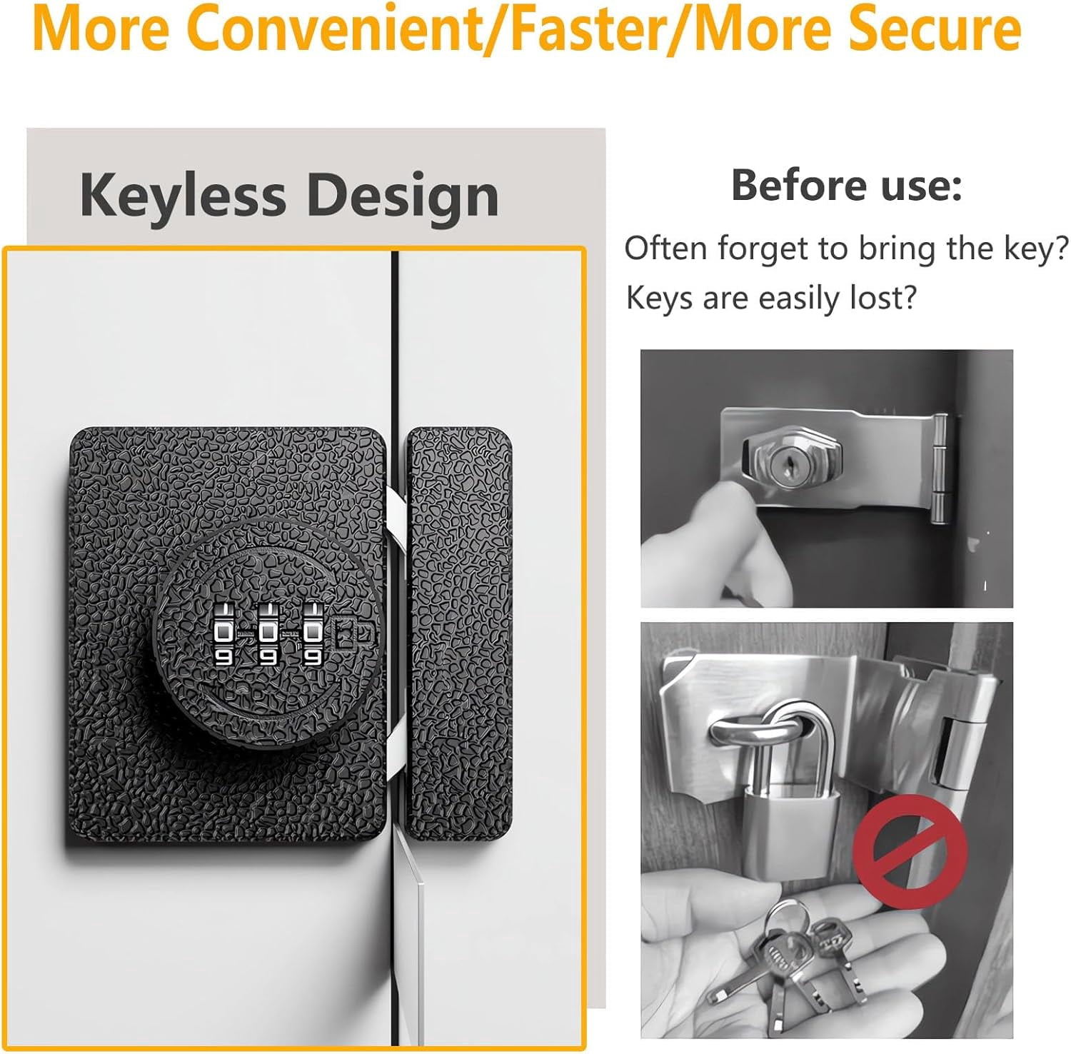 ABCISI 2 Pack Closet Door Lock - Bifold Door Lock 3-Digit Keyless Combination Cabinet Lock - Anti-Pry Double Door Locks for Swinging Sliding Cupboard Pantry Barn Shed Drawer, White