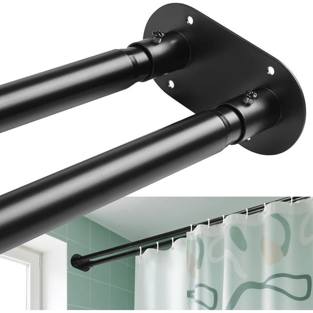 Double Shower Curtain Rod 28 to 75 Inches Elegant Double Shower Rod Adjustable Wall Mounted Double Shower Curtain Pole for Bathroom (Black, 28 to 75")