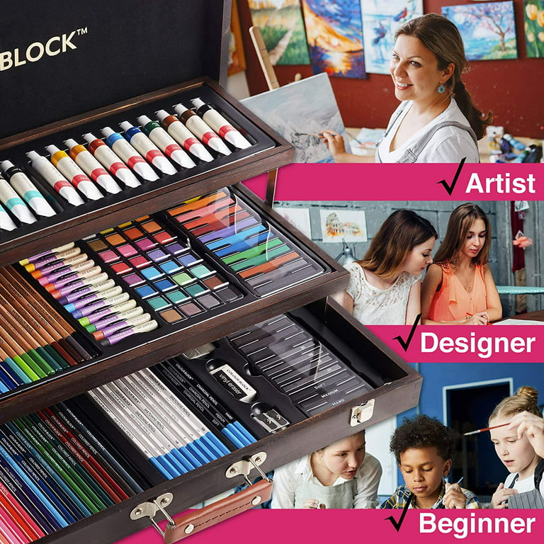 Colour Block 181 PC Mixed Media Art Set in Wooden Case - Soft & Oil Pastels, Acrylic & Water Color Paints, Sketching, Colored Pencils