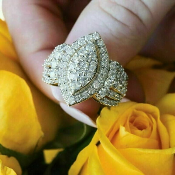 2 Ct Round Cut VVS1/D Moissanite Women's Cluster Wedding Ring Solid 14K Yellow Gold