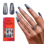 KISS Voguish Fantasy Halloween Press On Nails, ‘Evil Ways’, Blue, Long Coffin, 28 Count