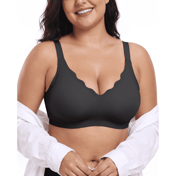 VEOFUX Women's Wireless Seamless Jelly Bra, No Underwire Scalloped Push Up Bras Soft Wireless Comfort Bralettes Full Coverage