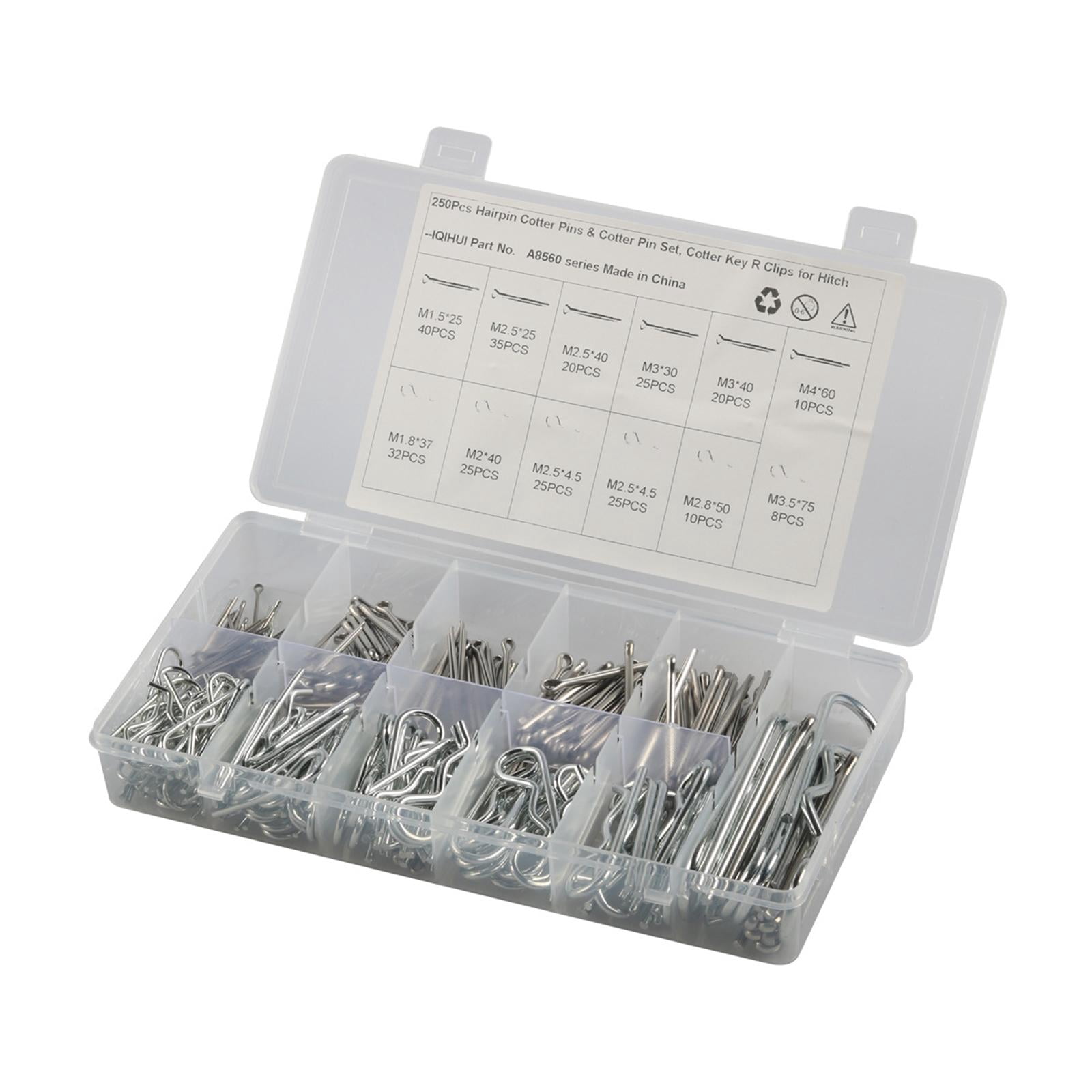 250 Pieces Cotter Pin Spring Fastener Hairpin Cotter Pins Set Heavy Duty Accessories Premium R Clips for Mower Carts Truck Tractors