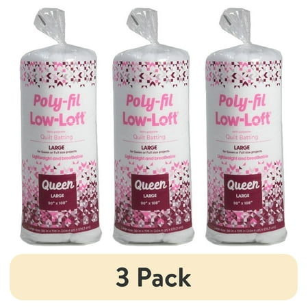 (3 pack) Fairfield Poly-Fil Low Loft Quilt Batting, Premium Polyester Batting for Quilting, Ideal for Queen-Size and Other Small Projects, Quilting Supplies, Large, 90" X 108", Single Pack