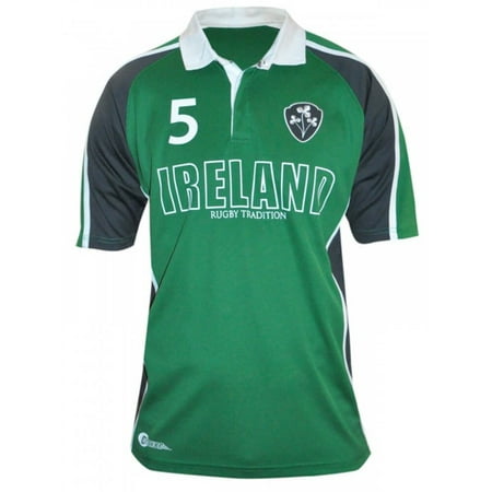 All Blacks Rugby Jersey - Ireland Rugby Tradition Shirt, Breathable Fabric, Green and Black, Large