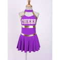 thumbnail image 4 of YONGHS Kids Girls Cheerleading Uniform Outfits Sleeveless Letters Printed Fancy Dress Purple 12, 4 of 7