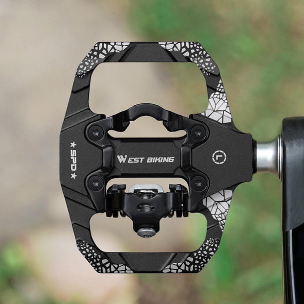 Pedales de bicicleta , aleación de aluminio, doble función, eje plano de 9/16'' con tacos de doble cara para SPD Pedal automático, bicicletas de Negro Baoblaze Pedales de bicicleta