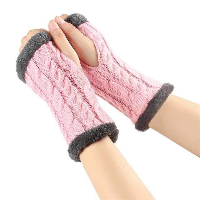 Jusqu'à 10$ Gants Mitaines Roses Épaissis Gants en Peluche Automne et Hiver Chauds Manches en Laine Tricotée