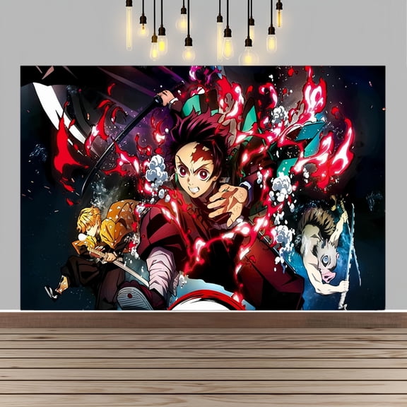 Demon Slayer Happy Birthday Anime Cartoon Theme Backdrops Banner Birthday Party Decor Supplies(5x3ft)
