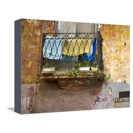 Blackwell Hanging - Clothes Hanging to Dry on Balcony on San Ignacio, Old Havana Stretched Canvas Print Wall Art By Karl Blackwell