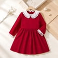 thumbnail image 4 of hotojiny Girl Long Sleeve Dress Lace Trim Collared Fall Clothes Knee Length Flowy A-Line Corduroy Dresses Children Clothes(Wine,2-3 Years), 4 of 9