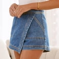 thumbnail image 5 of Women High Waisted Wrap Denim Shorts Casual Y2k Denim Cargo Jeasn Skort Cross Over Waist Asymmetrical Mini Shorts Casual Summer Jean Shorts Trendy Denim Clothes Dark Blue L, 5 of 5