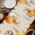 thumbnail image 2 of ERUNPONLY Orange White Pumpkin Fall Table Runner - 48 Inch Long Thanksgiving Floral Leaves Rustic Cotton Linen Blended Dress Scarves Farmhouse Table Runner for Kitchen Dining, Coffee Table, 13" x 48", 2 of 8