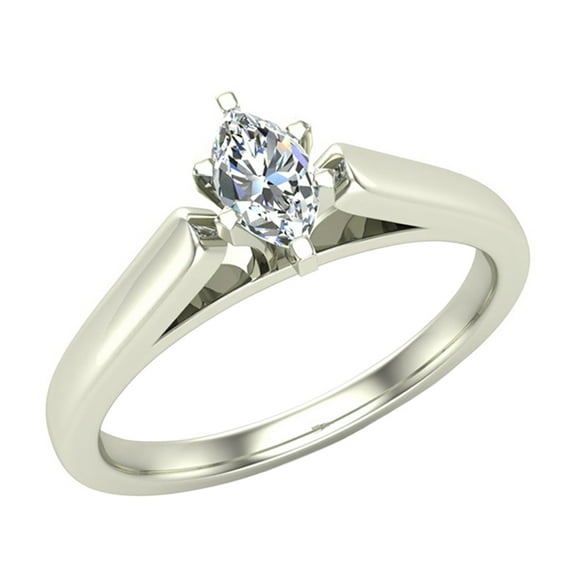 Marquise Cut Diamond Engagement Ring for women 1/3 carat 14K White Gold 6 Prong Solitaire Setting (G,I1)