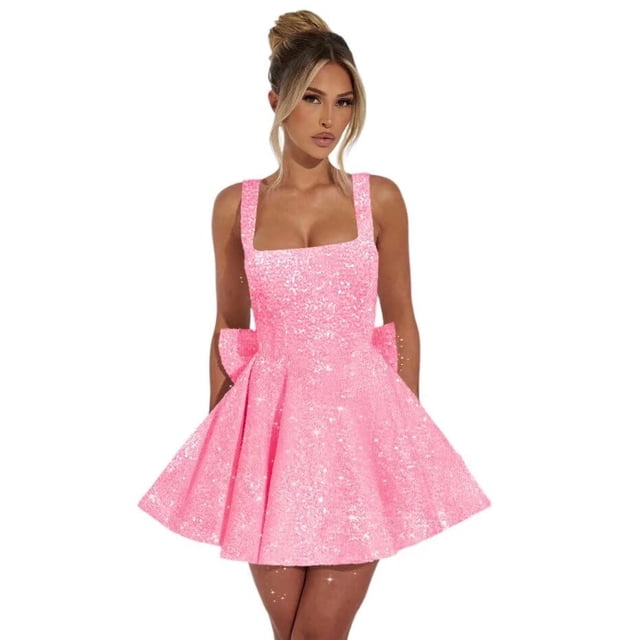 Vestido de bienvenida Dessiny con cuello redondo y lentejuelas Aline Pink 2025