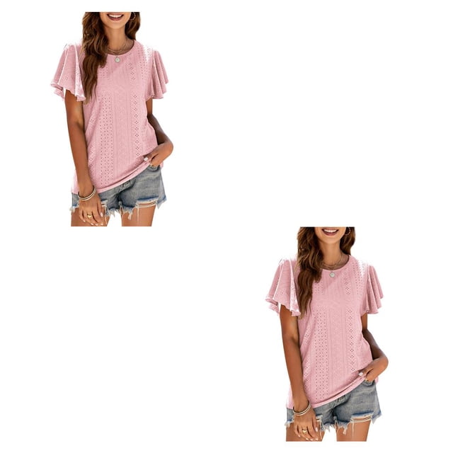 Minnieouse Camiseta de mujer con volantes de Color sólido cuello estética linda blusa suelta fiesta noche Club verano Top niñas ropa Type4 NO4